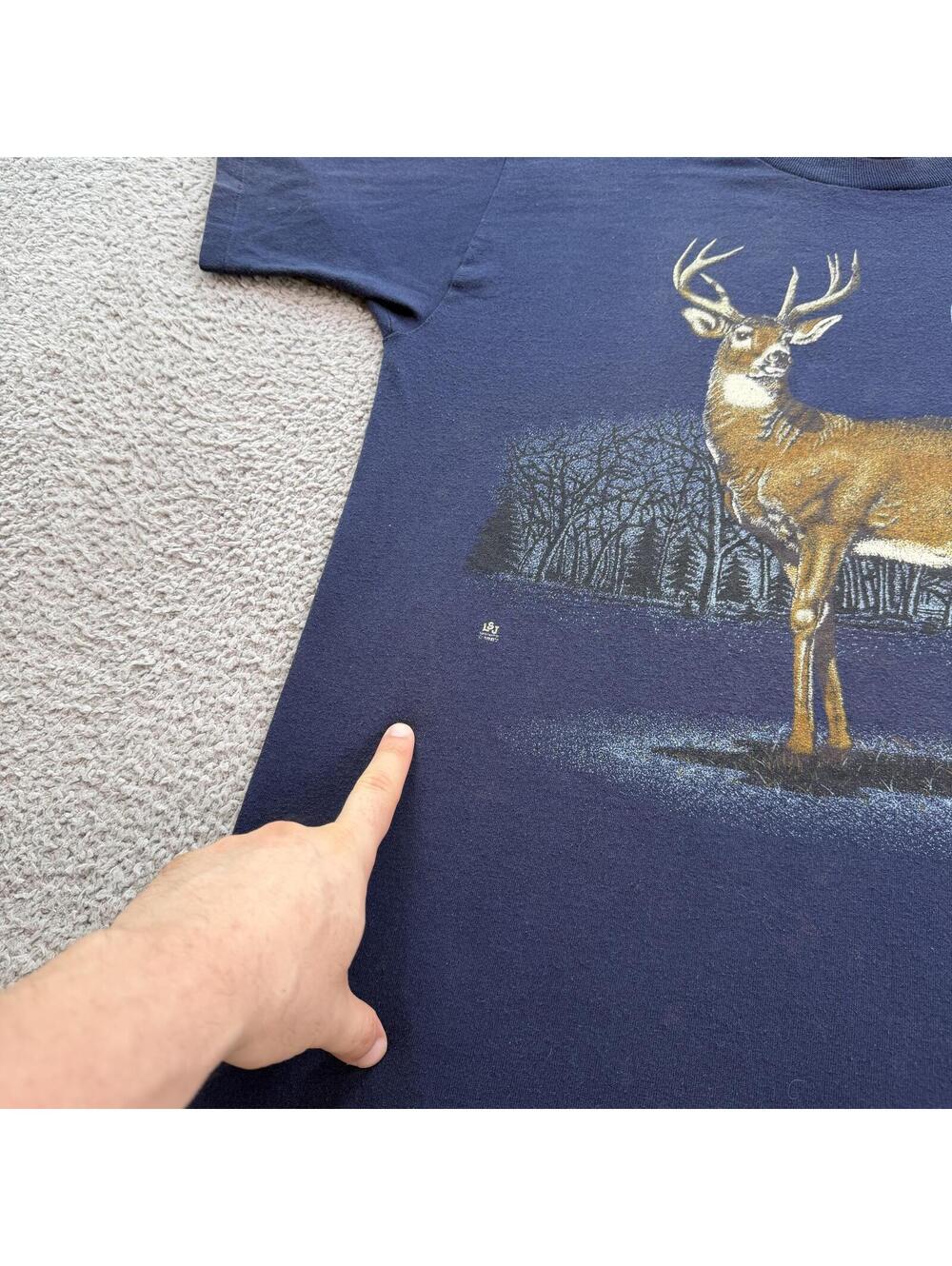 Vintage 90s Deer Wildlife T Shirt Jerzees USA Made Nature Outdoors Graphic Tee - Picture 7 of 9